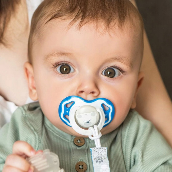 Tasiemka do smoczka z klipsem szare łapki / Babyono