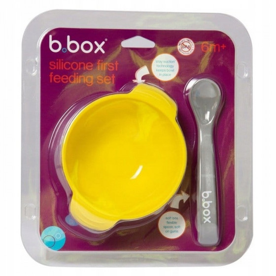 Silikonowa miseczka z przyssawką i łyżeczką Lemon sherbet / B.box