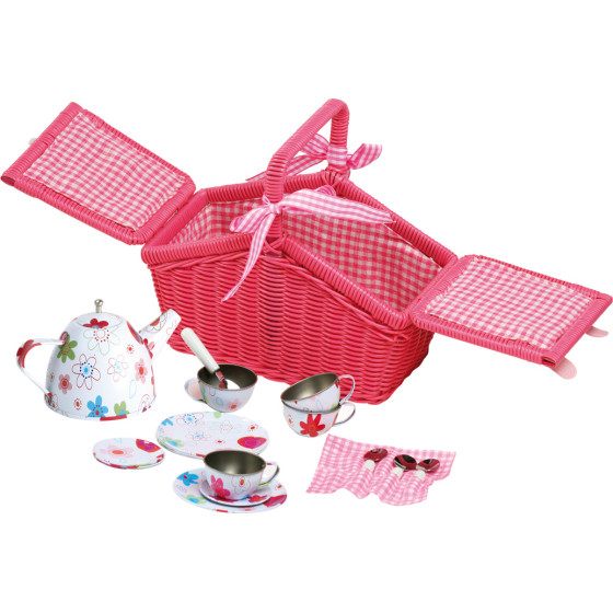 RÃ³Å¼owy kosz piknikowy z akcesoriami do herbaty / Small Foot Design