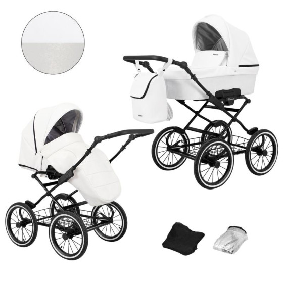 Retro wózek dziecięcy 2w1 Romantic Eko biały / Kunert
