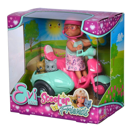 Lalka Evi na skuterze z pieskiem i kotkiem / Simba