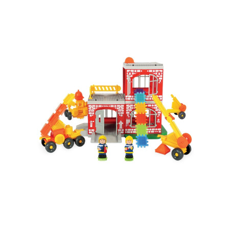 Klocki jeżyki Pin Bricks straż pożarna 100 el. + 2 figurki / Mochtoys