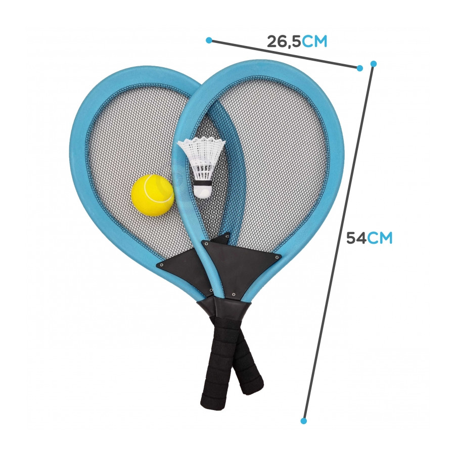 Duże rakietki do tenisa niebieskie 2 szt. + piłka i lotka / Woopie