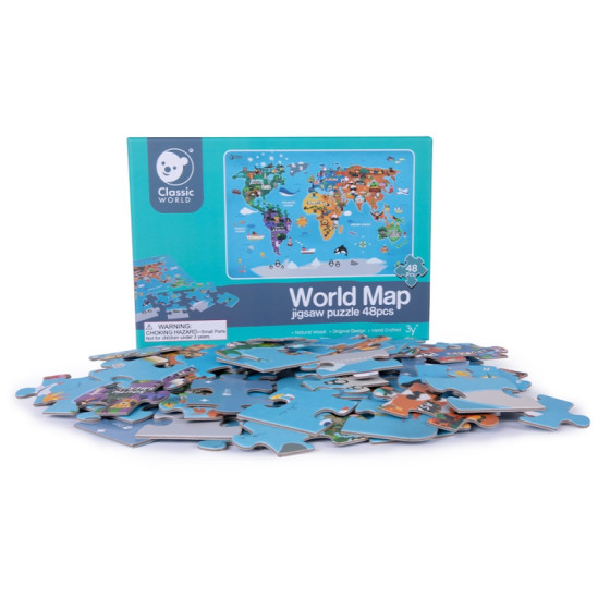 Puzzle mapa świata Kontynenty 48 el. / Classic world