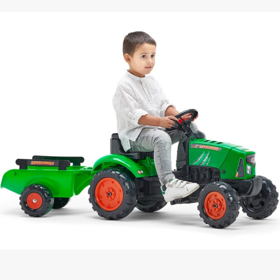 Traktorek na pedały Supercharger z przyczepką Zielony / Falk