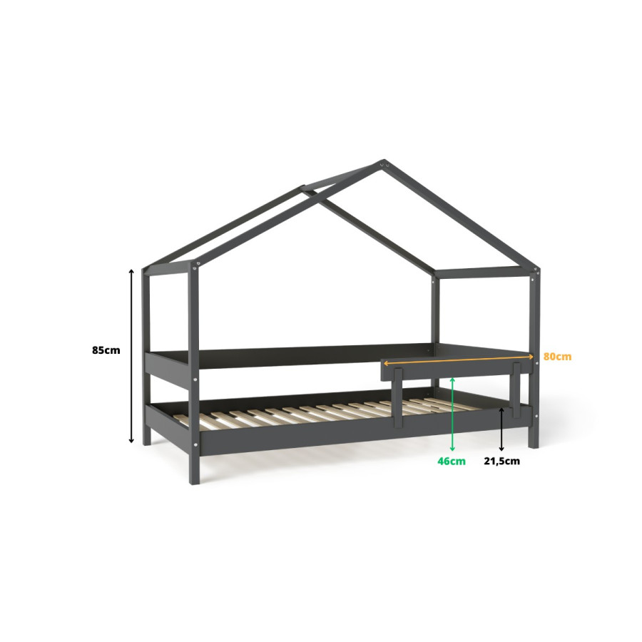 Łóżeczko młodzieżowe Hytte Antracytowe 160x80 cm / YappyKids