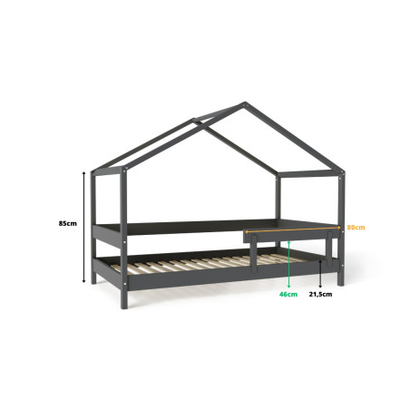 Łóżeczko młodzieżowe Hytte Antracytowe 160x80 cm / YappyKids