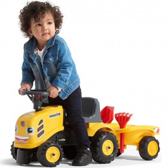 Traktorek baby komatsu żółty z przyczepką + akc. / Falk