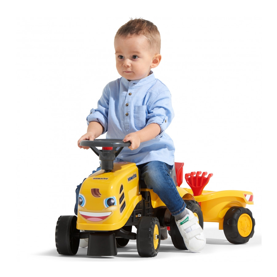 Traktorek baby komatsu żółty z przyczepką + akc. / Falk