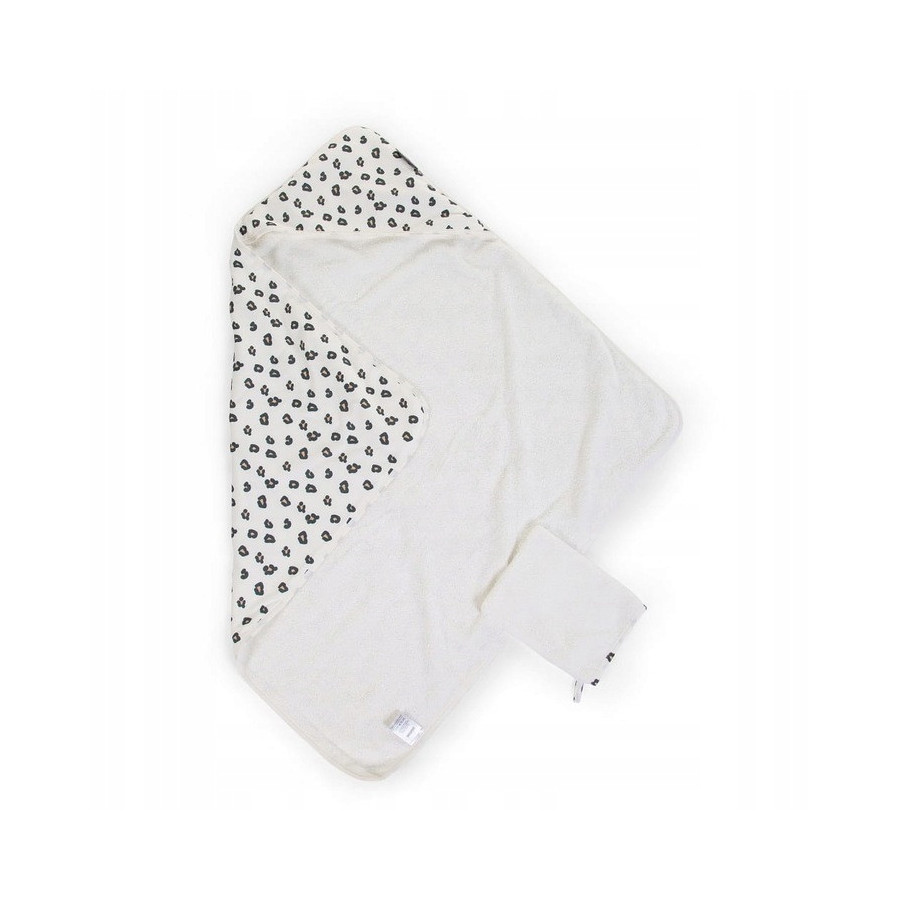 Ręcznik z kapturkiem 80x80 cm + myjka Jersey Leopard / Childhome