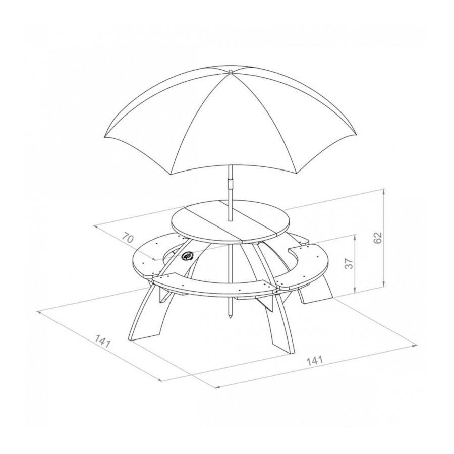 Okrągły stolik z ławeczkami i parasolem / Axi