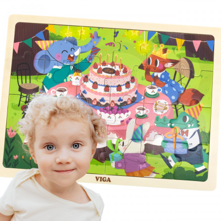 Drewniane puzzle Przyjęcie urodzinowe 24 el. / Viga