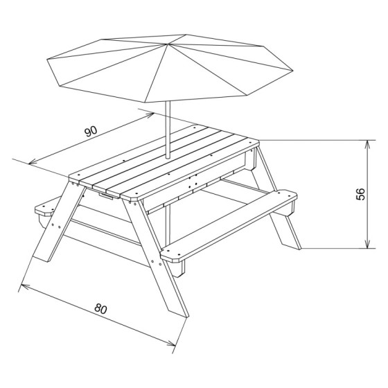 Stół piknikowy Nick z pojemnikami na piasek/wodę + parasol / Axi