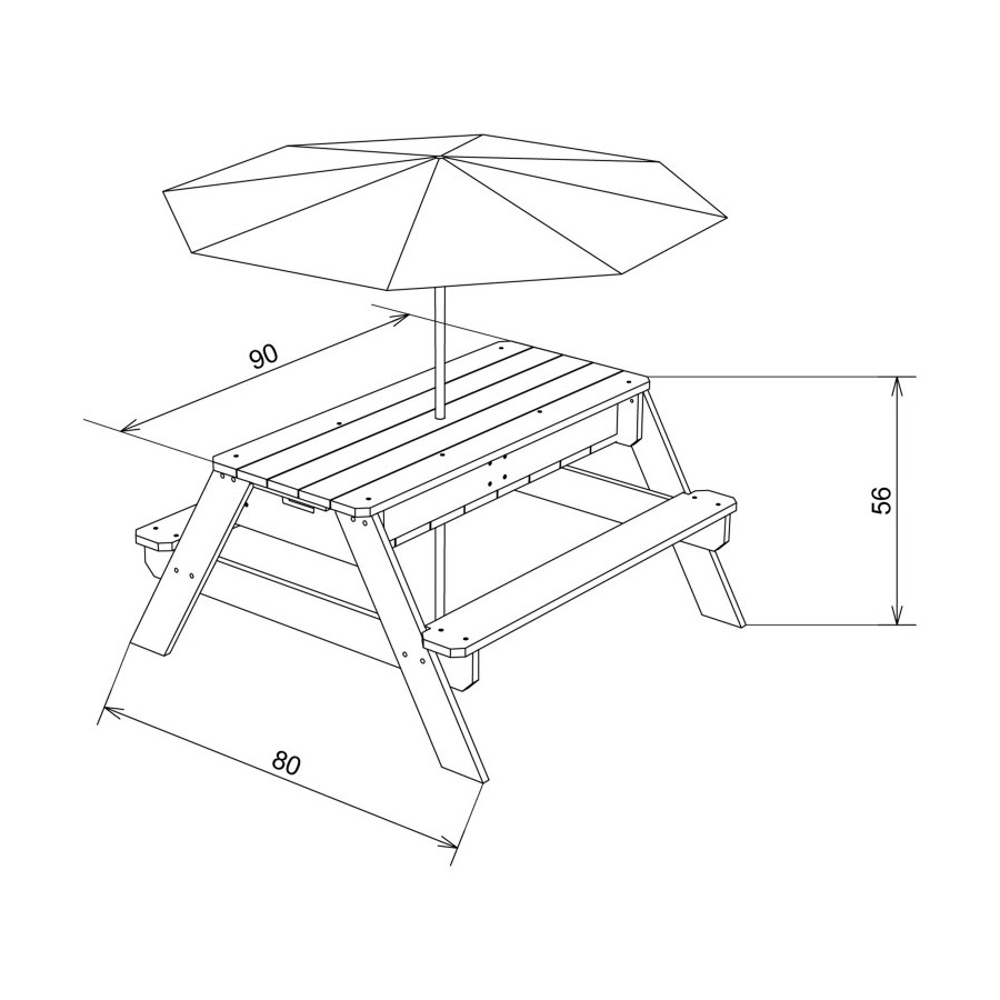 Stół piknikowy Nick z pojemnikami na piasek/wodę + parasol / Axi