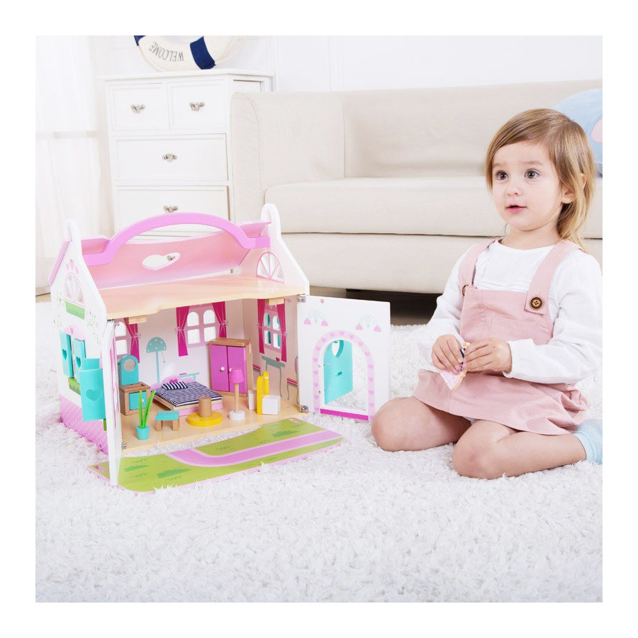 Różowy domek dla lalek + mebelki / Tooky toy
