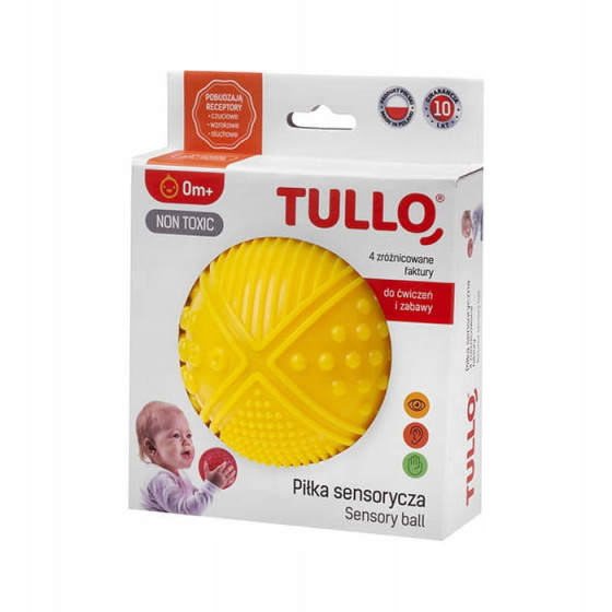 Piłka sensoryczna 4 faktury Żółta - 1 szt. / Tullo