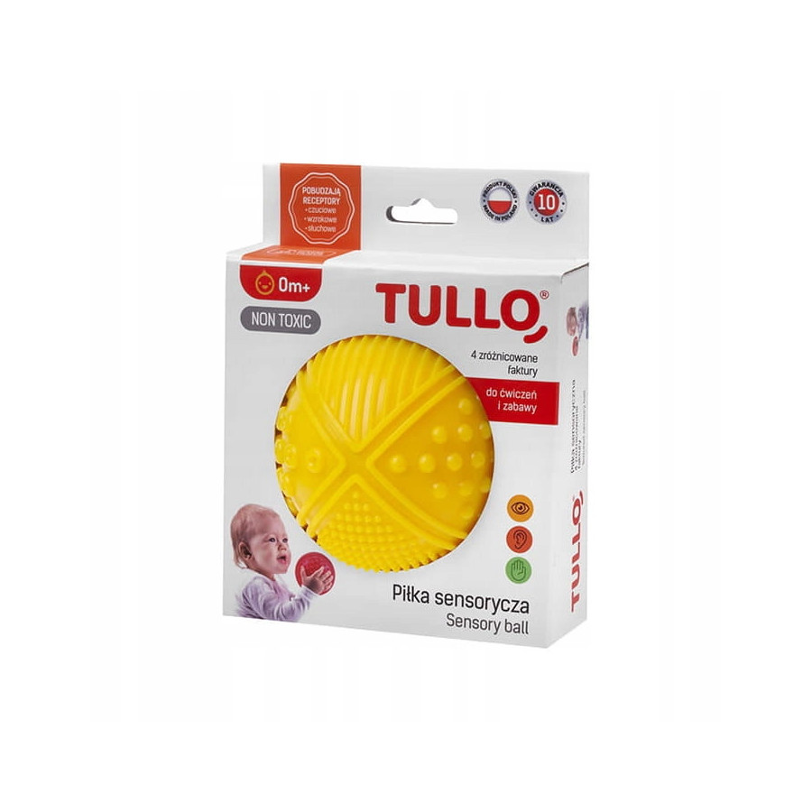 Piłka sensoryczna 4 faktury Żółta - 1 szt. / Tullo