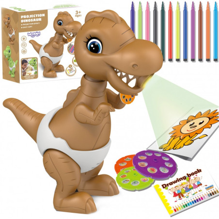 Dinozaur z projektorem do rysowania + flamastry / Woopie