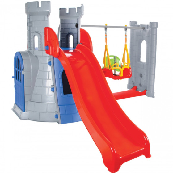 Zamek wieża z huśtawką i czerwoną zjeżdżalnią 166 cm / Woopie