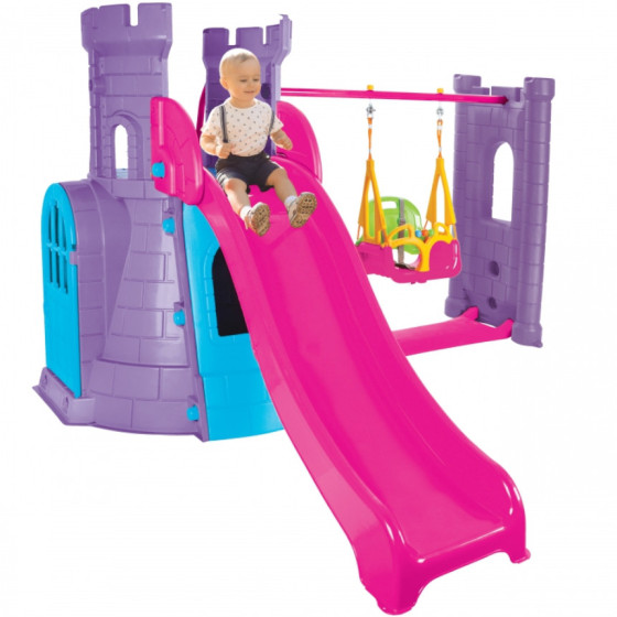 Zamek wieża z huśtawką i różową zjeżdżalnią 166 cm / Woopie