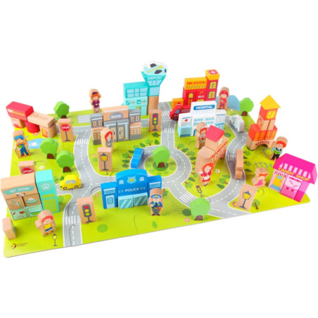 Drewniane klocki z puzzlami Miasto 120 el. / Classic world
