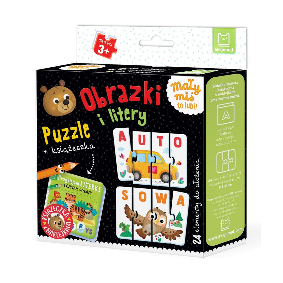 Gra puzzle Obrazki i litery + Książeczka z naklejkami / Aksjomat