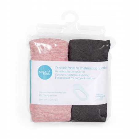 Prześcieradło do gondoli (73-80 x 30-37) 2 szt. Dark Grey + Pink / Ceba Baby