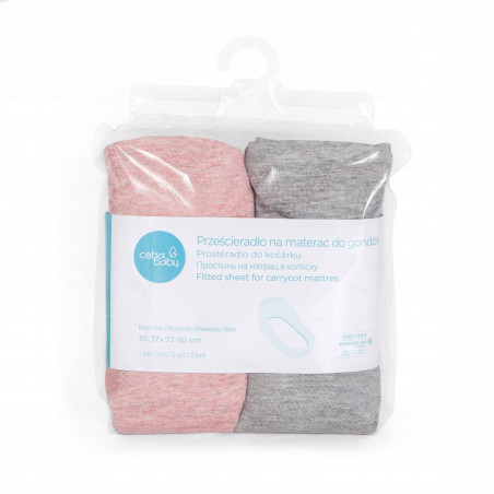 Prześcieradło do gondoli (73-80 x 30-37) 2 szt. Light grey + Pink / Ceba Baby