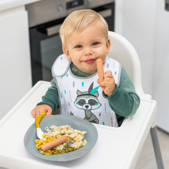 Łyżeczki plastyczne dla niemowląt 2 szt. Żółta + szara / Babyono