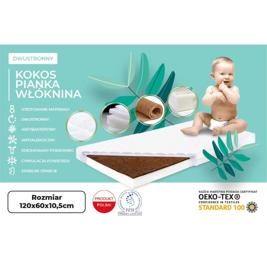 Materac dwustronny 120x60 cm kokos - pianka / Tapi