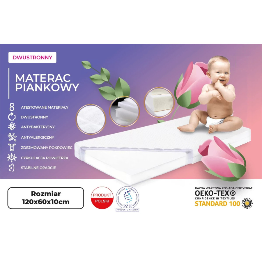 Materac dwustronny 120x60 cm pianka / Tapi