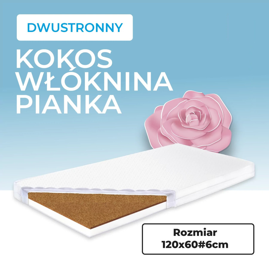 Materac dwustronny 120x60 cm pianka - kokos - włóknina / Tapi