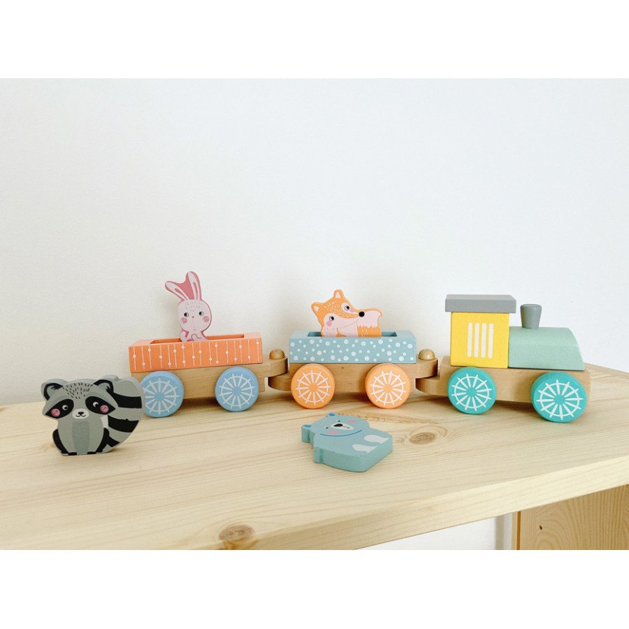 Drewniana pastelowa ciuchcia z leśnymi zwierzątkami / Small Foot Design