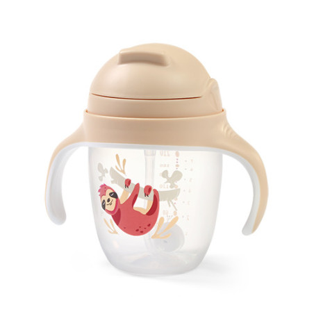 Kubek niekapek z obciążoną słomką Beżowy / Babyono