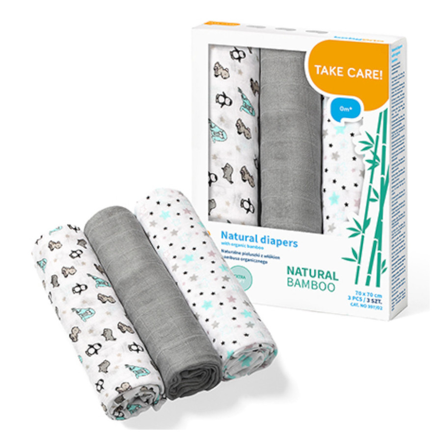 Pieluszki z włókien bambusa organicznego 3 szt. Szare / Babyono Pieluszki z włókien bambusa organicznego 3 szt. Szare / Babyono