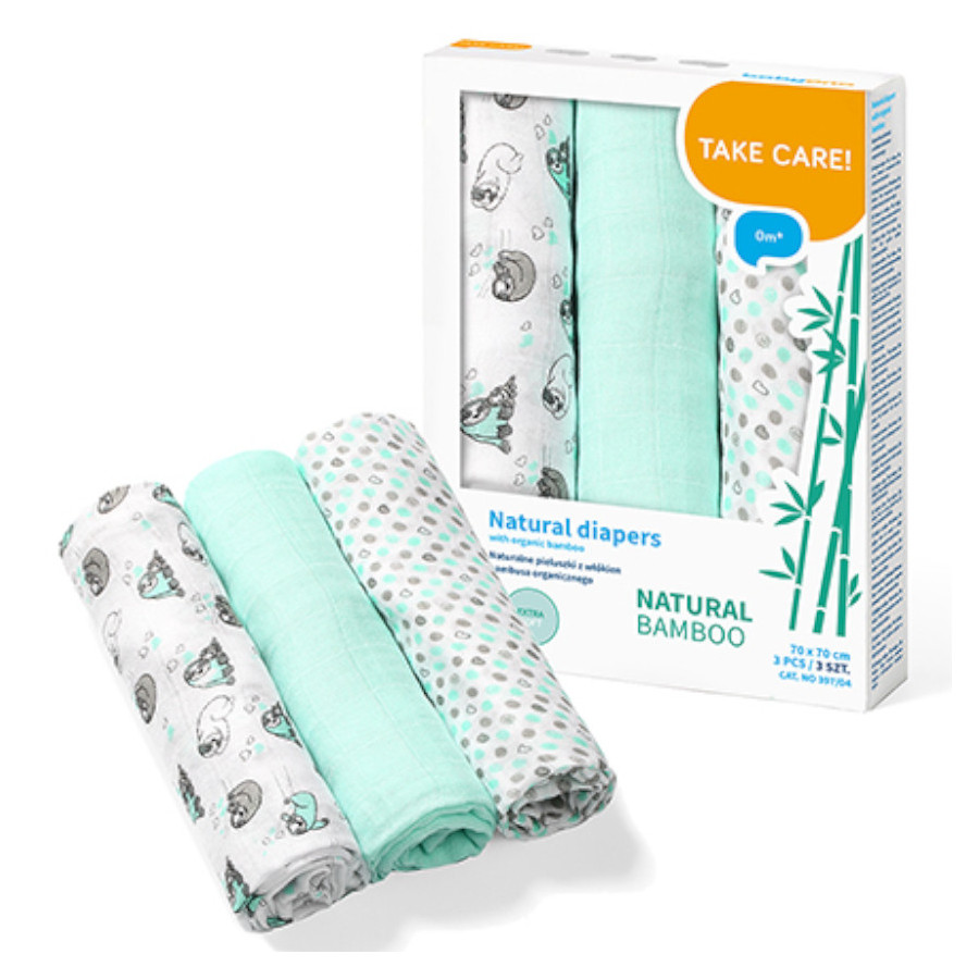 Pieluszki z włókien bambusa organicznego 3 szt. Miętowe / Babyono Pieluszki z włókien bambusa organicznego 3 szt. Miętowe / Babyono