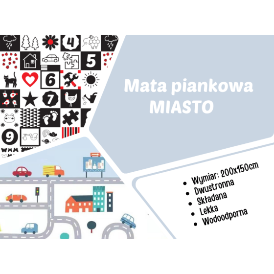 Mata piankowa dwustronna do zabawy 200x150 cm Miasto / Bocioland