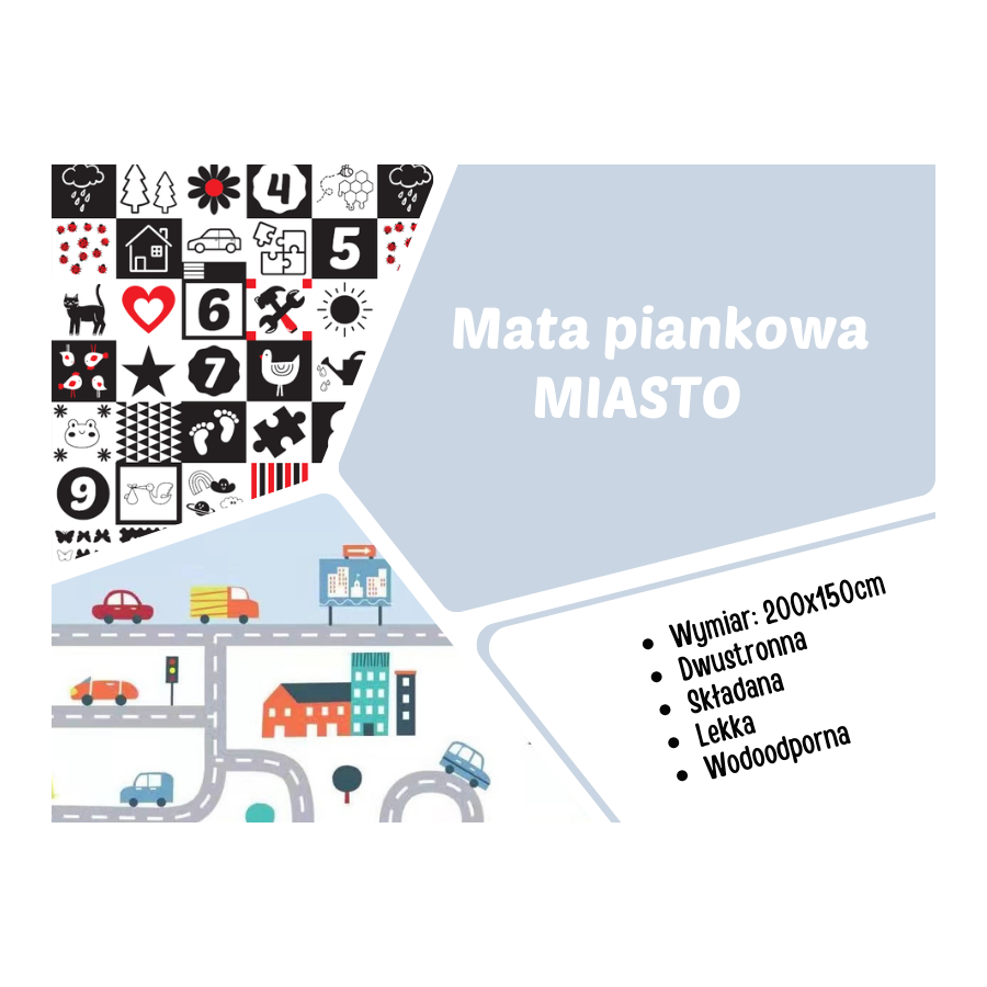 Mata piankowa dwustronna do zabawy 200x150 cm Miasto / Bocioland