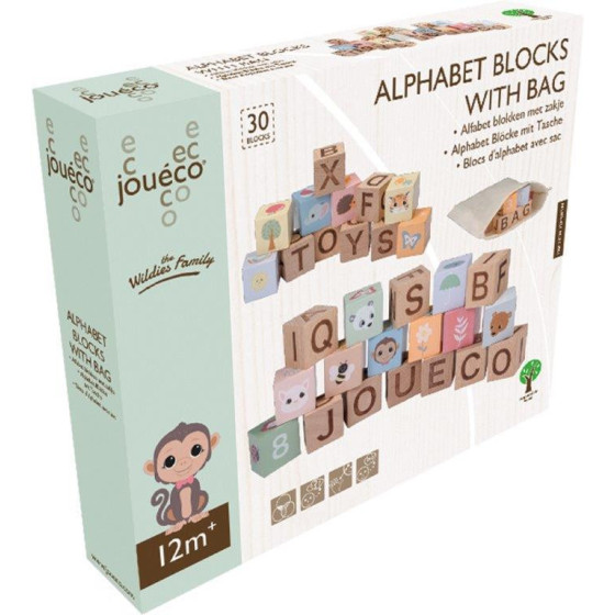 Drewniane klocki alfabet z torbą 30 el. The Wildies Family / Joueco