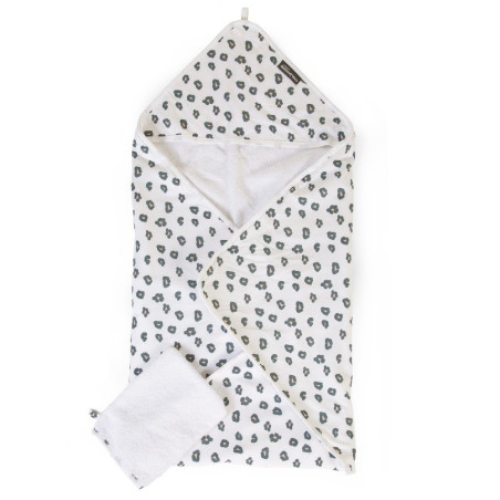 Ręcznik z kapturkiem 80x80 cm + myjka Jersey Leopard / Childhome