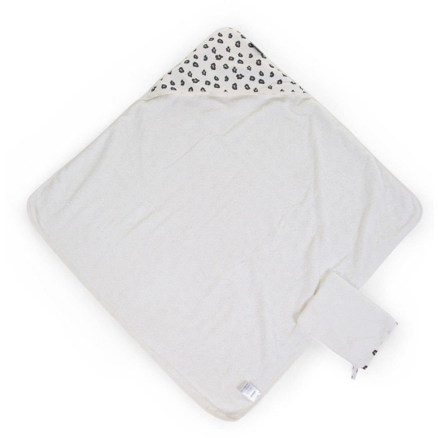Ręcznik z kapturkiem 80x80 cm + myjka Jersey Leopard / Childhome