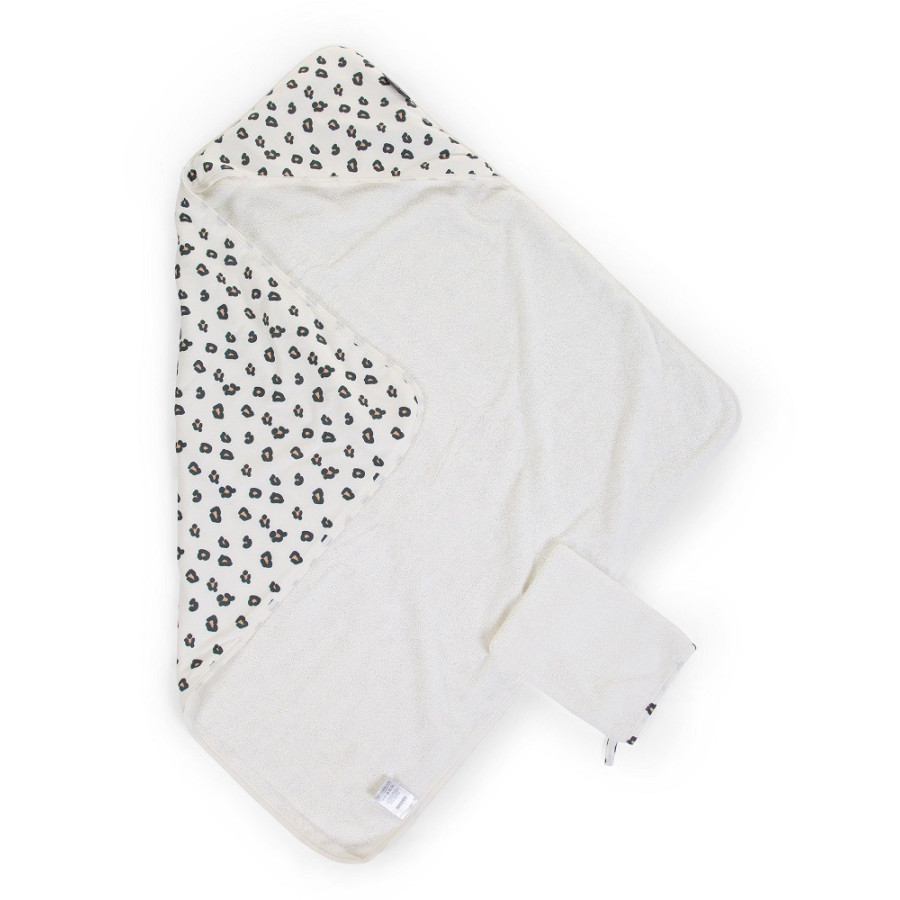 Ręcznik z kapturkiem 80x80 cm + myjka Jersey Leopard / Childhome