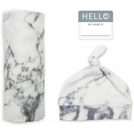 Zestaw otulacz 120x120 cm + Czapka Marble / Lulujo