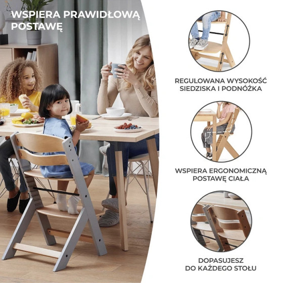Krzesełko do karmienia Enock Grey + poduszka / Kinderkraft