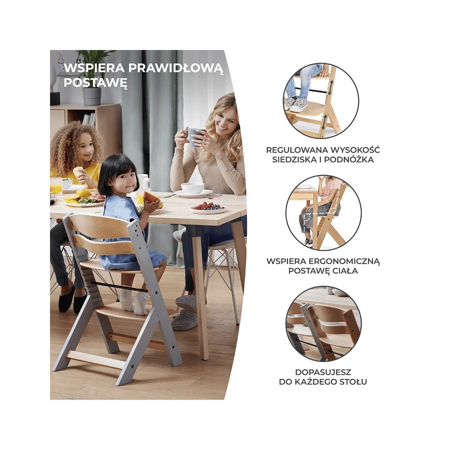 Krzesełko do karmienia Enock Grey + poduszka / Kinderkraft