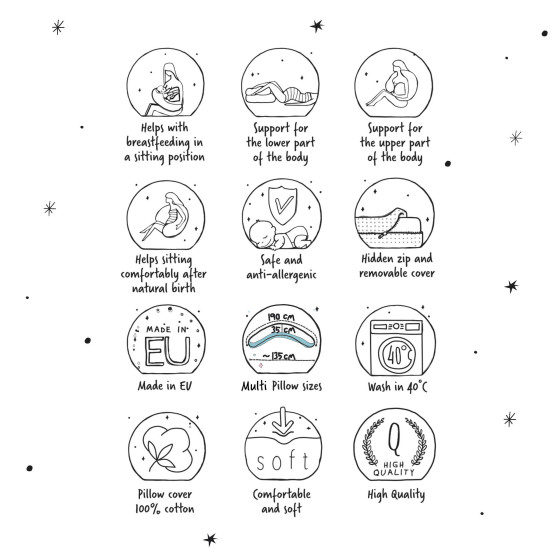 Poduszka ciążowa Multi Grey stars / Ceba Baby