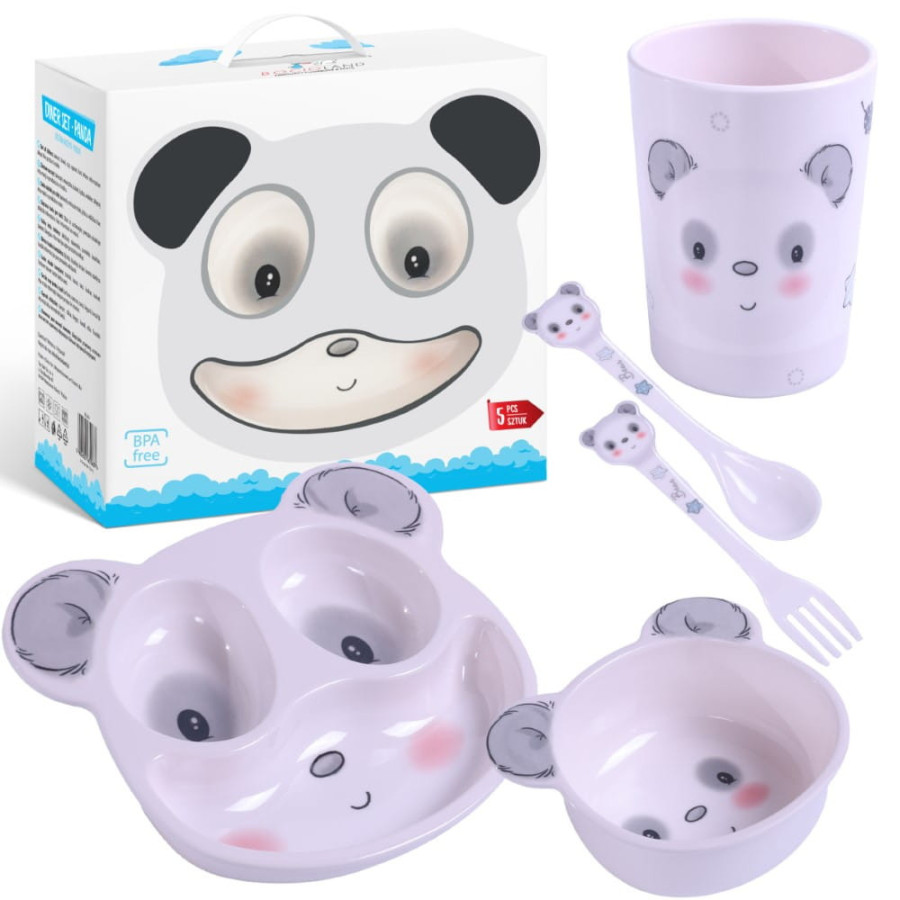 Zestaw talerzyki + kubek + sztućce 5 el. Panda / Bocioland