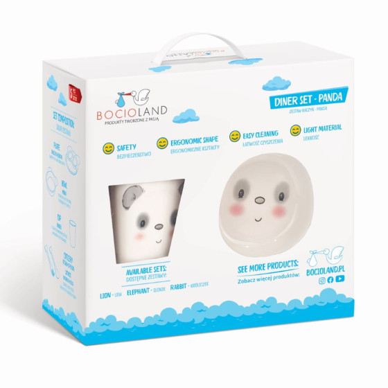 Zestaw talerzyki + kubek + sztućce 5 el. Panda / Bocioland
