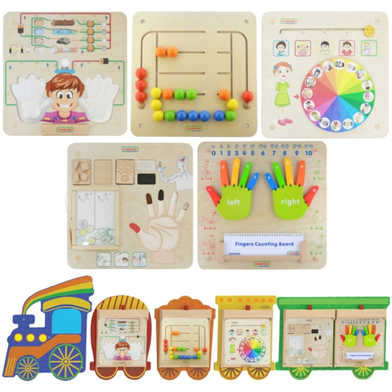 Zestaw ciuchcia 5 tablic Sensoryczno-motorycznych / Masterkidz
