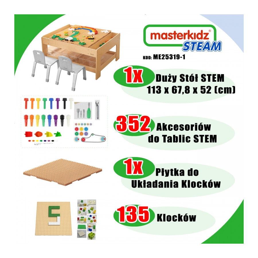 Stół edukacyjny + akcesoria STEM Wall 135 Klocków / Masterkidz